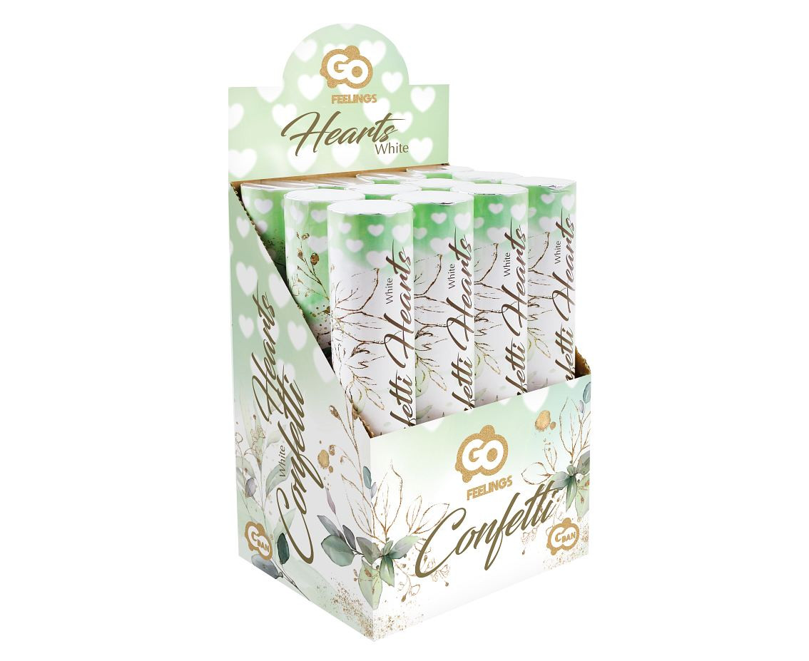 Confetti cannon Hearts, paper, white 30 cm